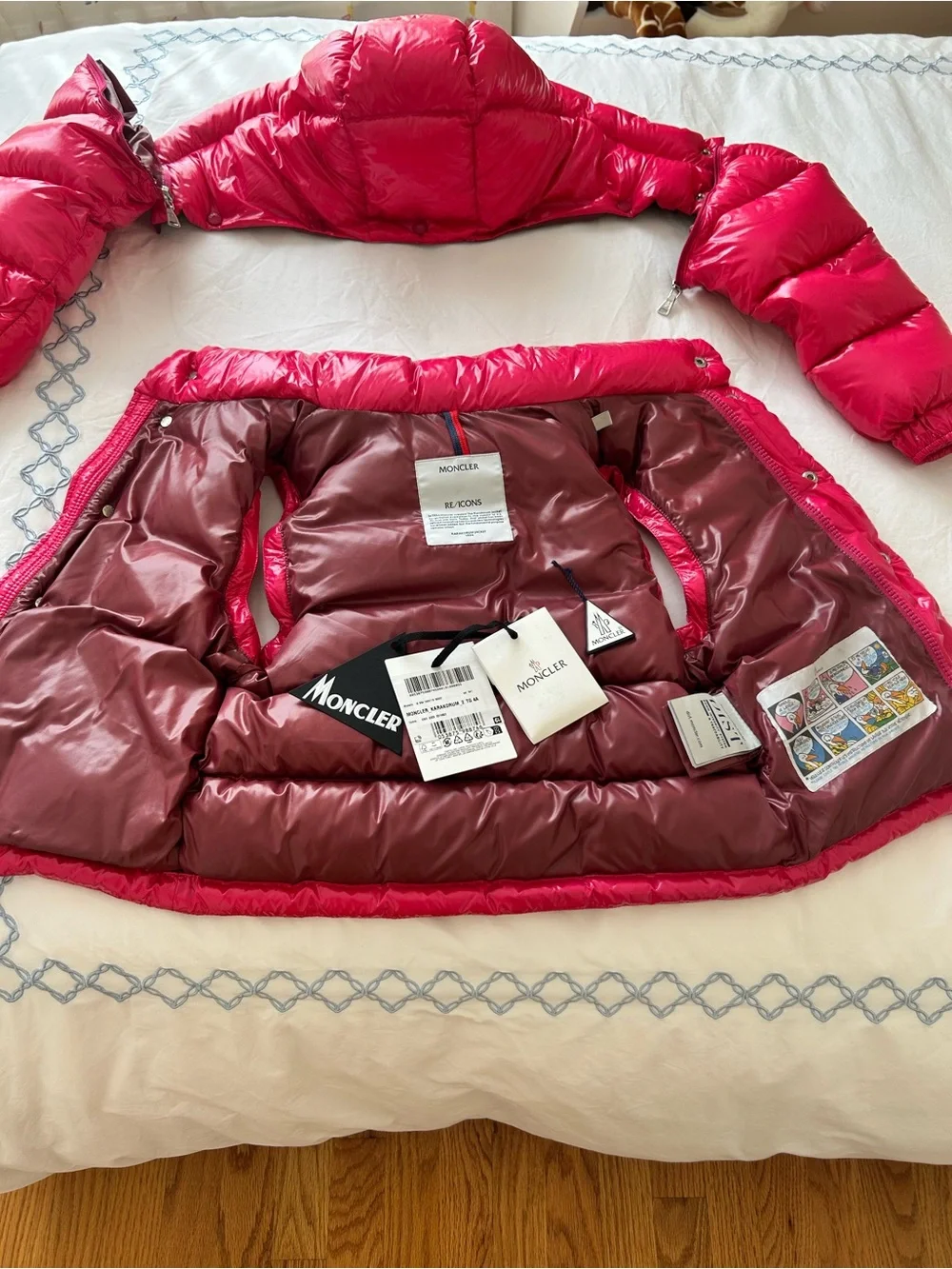 Moncler Kids Shiny Pink Quilted Puffer Jacket with Hood/Size 4 Girls/Vest